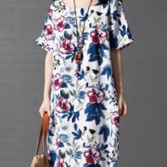 Vintage Loose Printing Short Sleeve Elegant Dress - Picture 2 of 3